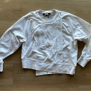 DKNY White Crewneck Sweatshirt with Ribbed Collar